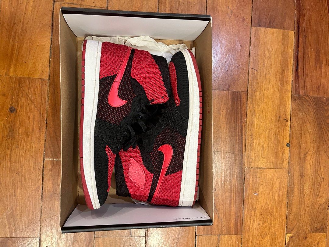 Jordan 1 Flyknit Bred - Size 10 (Category: Sneakers) located in Bacoor. Submitted by leandrooo (Listing ID 1276003099, Image 2). Description: Negotiable Purchased from Titan in 2017 Minor signs of usage but in good condition.
