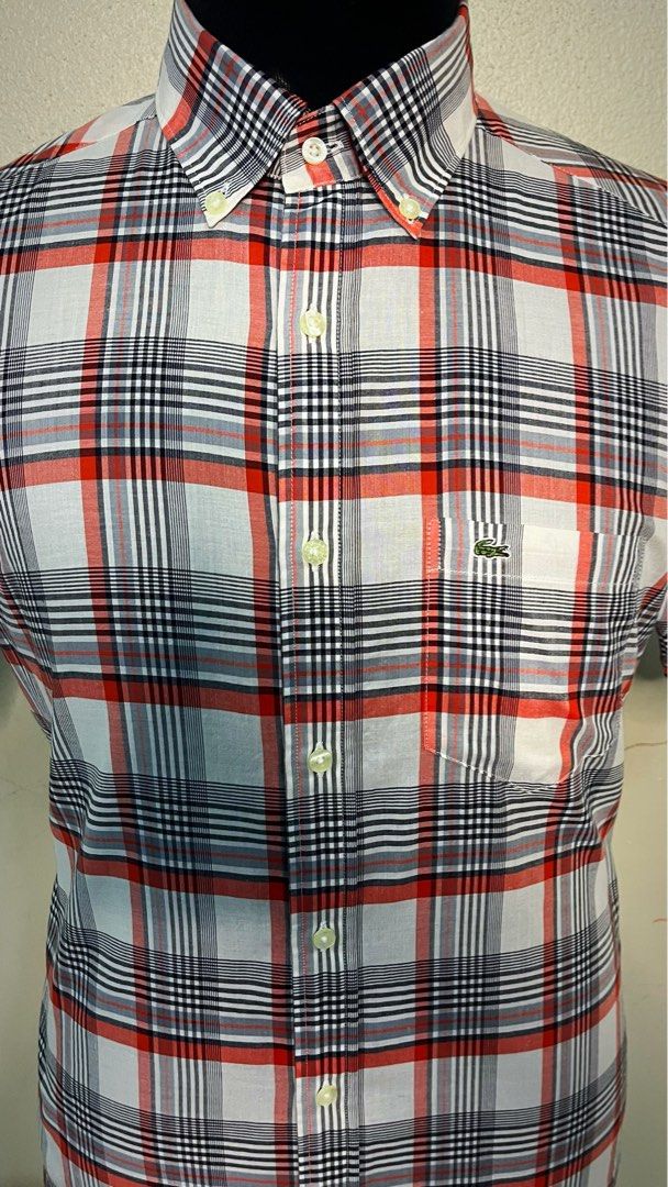 LACOSTE Short Sleeve Plaid Men s Fashion Tops Sets Formal
