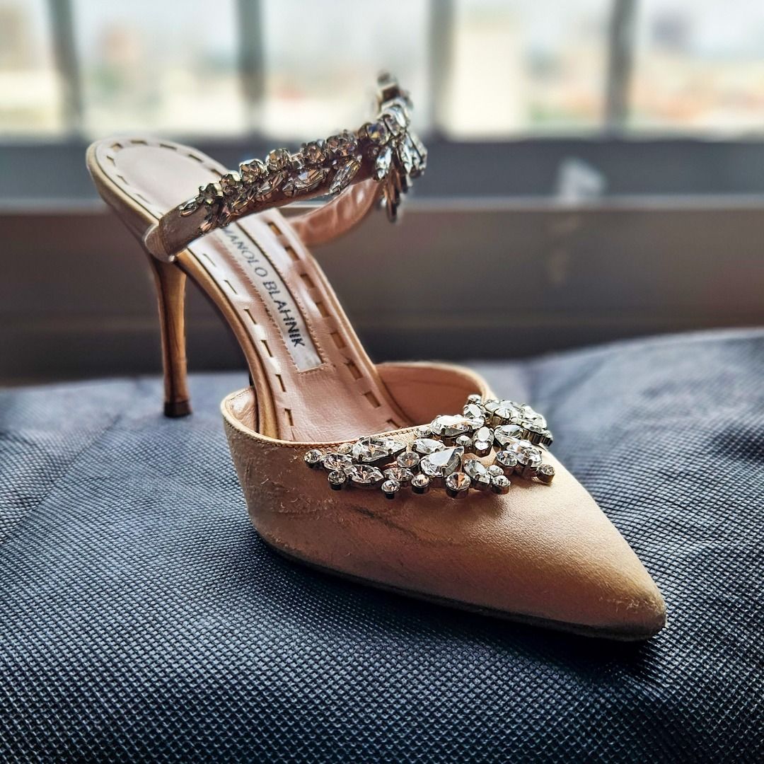 LURUM CHAMPAGNE SATIN CRYSTAL EMBELLISHED MULES Women s Fashion