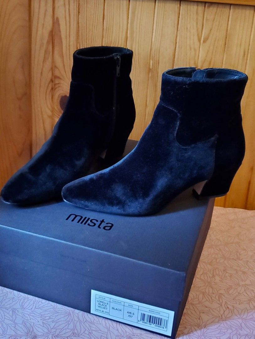 NEW Miista black velvet ankle boots Carousell