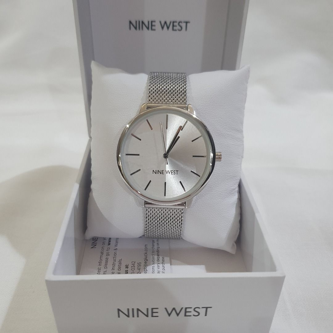 Nine West Women s Sunray Dial Mesh Bracelet Watch Silver