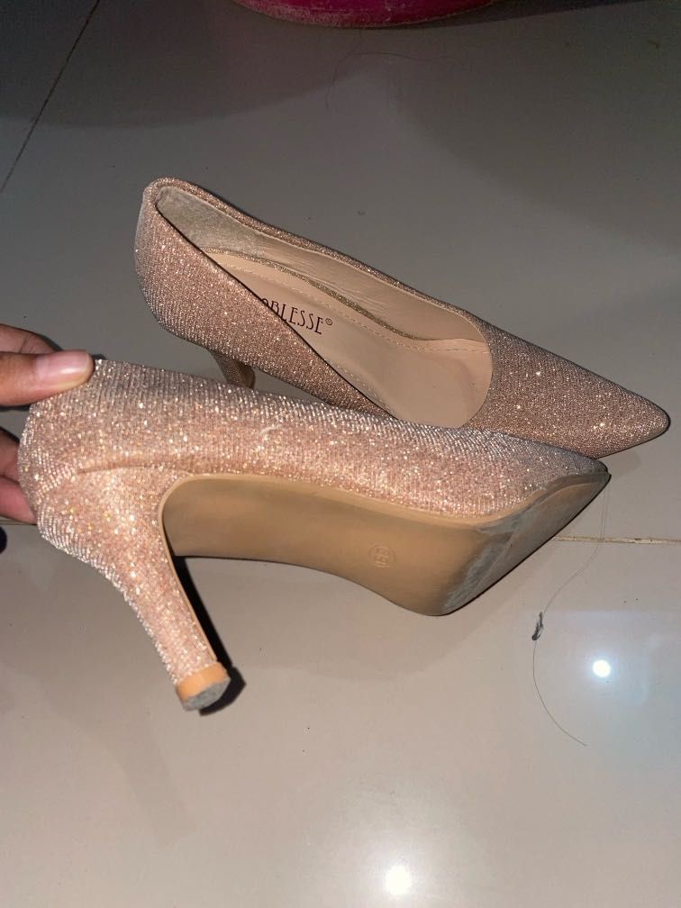 Nude glitter heels deals
