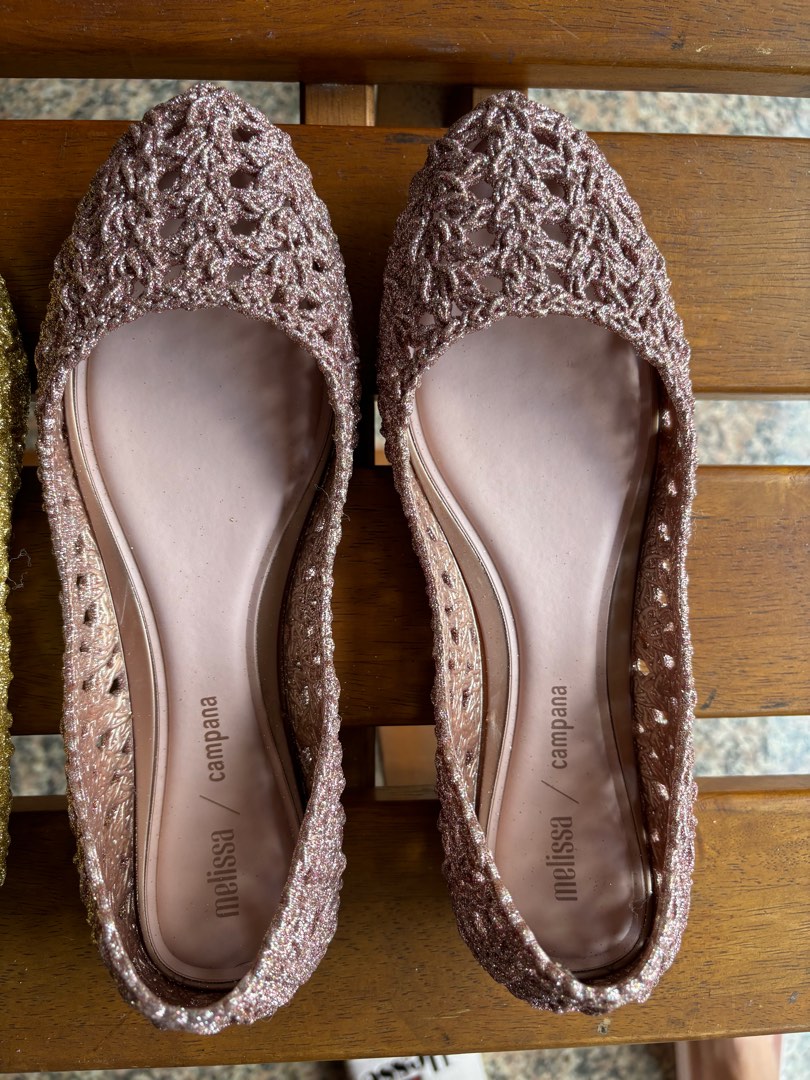 Pink Glitter Melissa Campana Flats US 8 EU 39 UK 6 24.5 cm