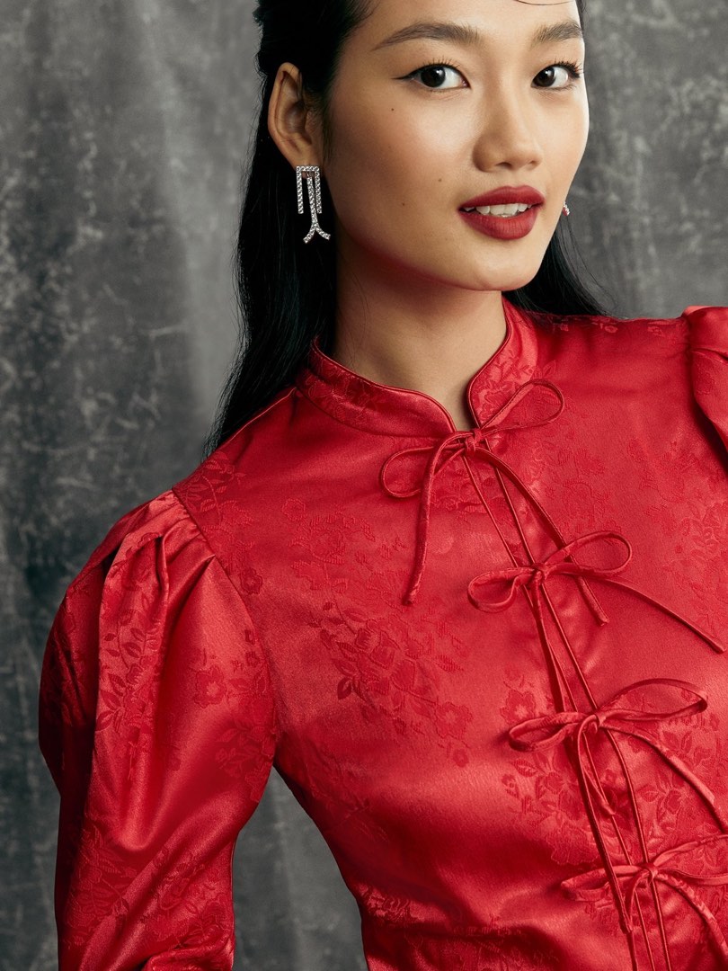 Pomelo CNY chinese new year red tie top Women s Fashion Tops