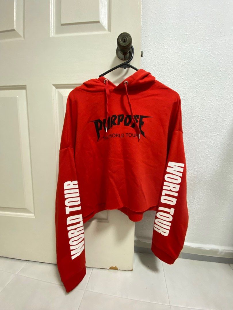 Purpose Tour x H M red cropped hoodie