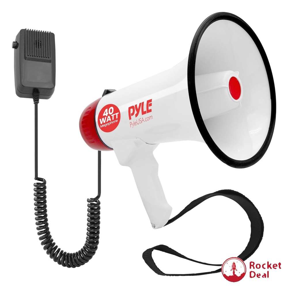 Pyle Megaphone Bullhorn Speaker 40W, 1000 Yard Range, Builtin Siren