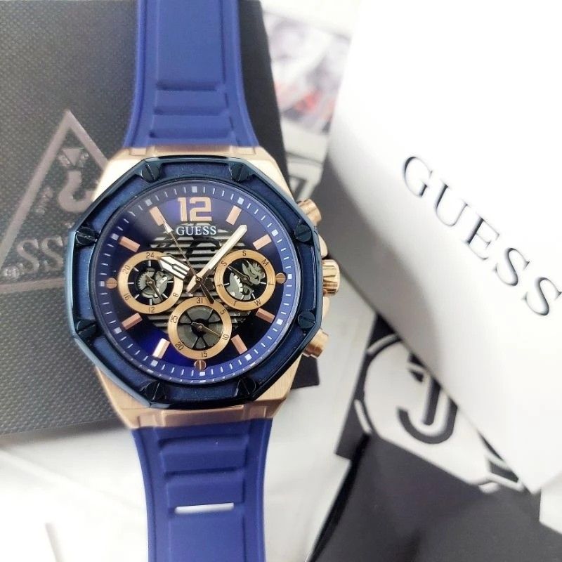 Real Pict GUESS Momentum GW0263G2 Blue Sunray Dial Navy ORIGINAL