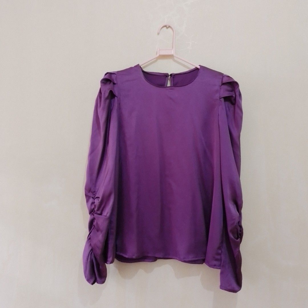 Shein puff ruched blouse, Women's Fashion, Tops, Blouses on Carousell