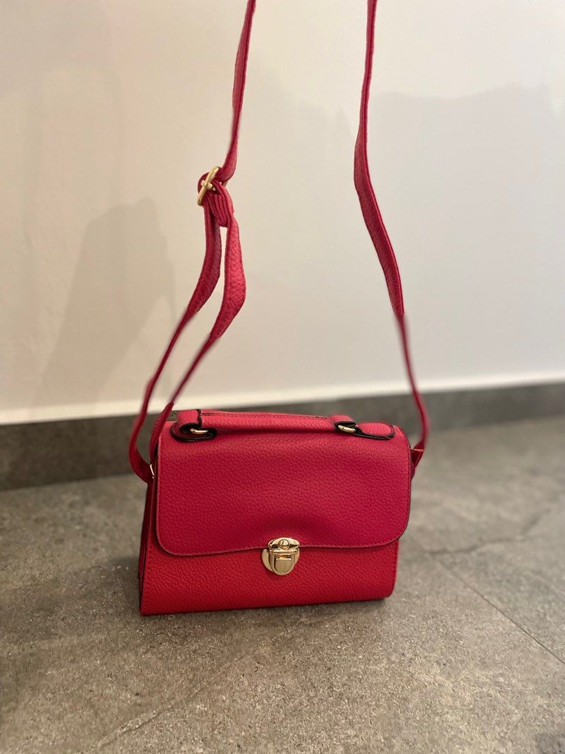 Small red Crossbody bag with Gold details Women s Fashion Bags