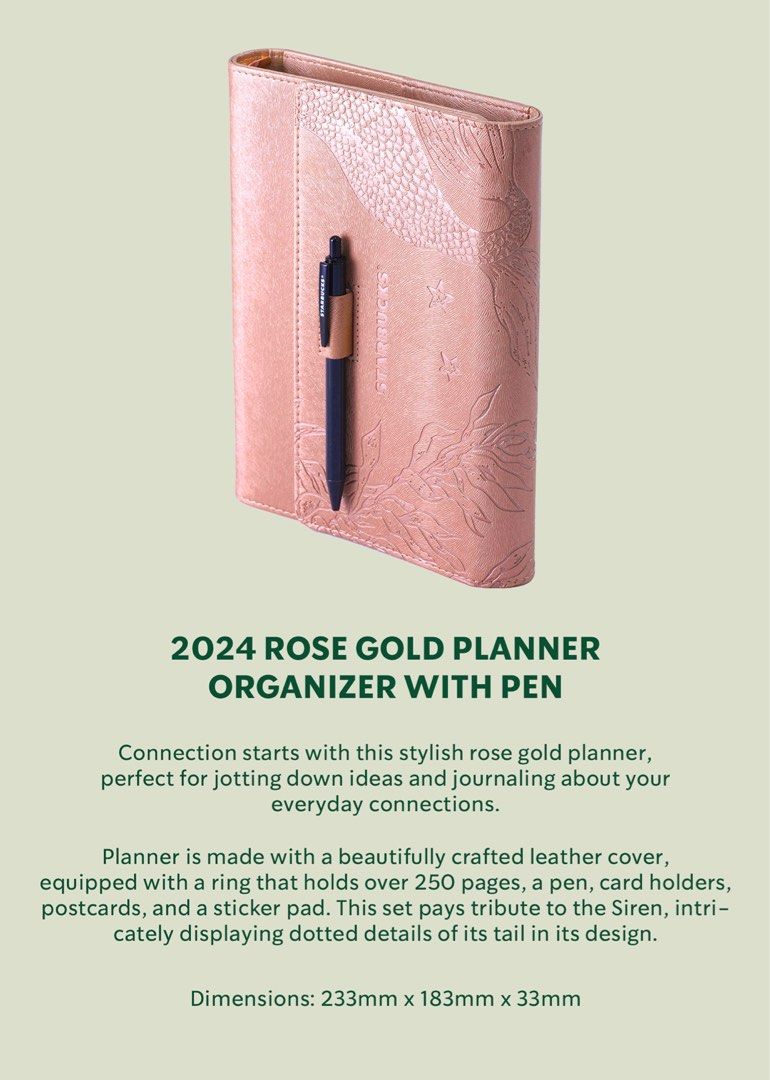 Starbucks 2025 Rose Gold Planner with Pen, Women's Fashion, Watches