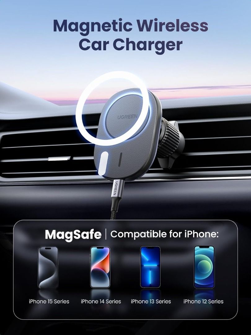 UGREEN MagSafe Car Mount Charger, Magnetic Wireless Car Charger