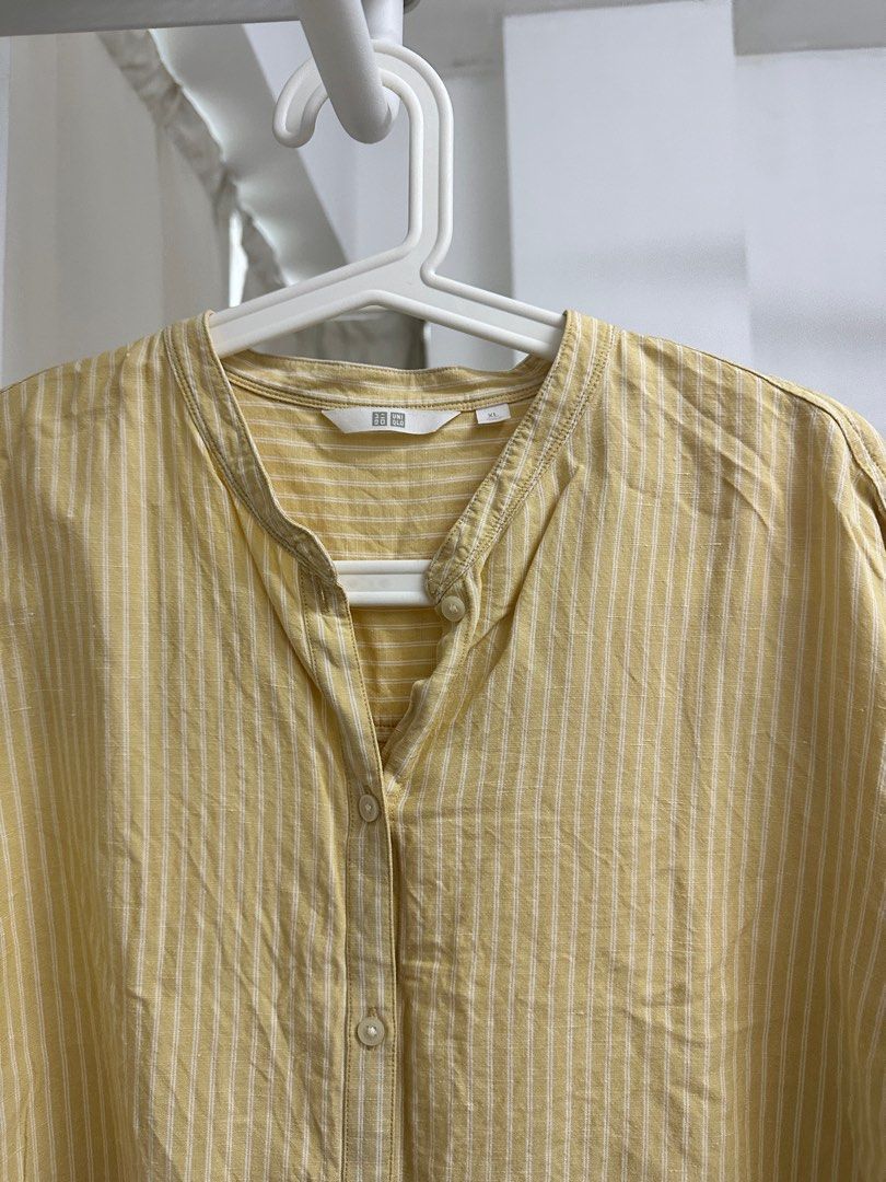 Uniqlo Linen Blend Stripe Shirt, Women's Fashion, Tops, Shirts on Carousell
