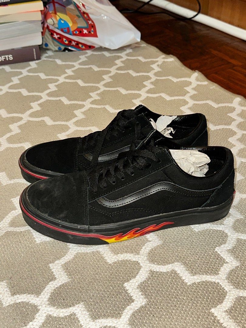 Vans Old Skool Flame Wall Black Black Men s Fashion Footwear