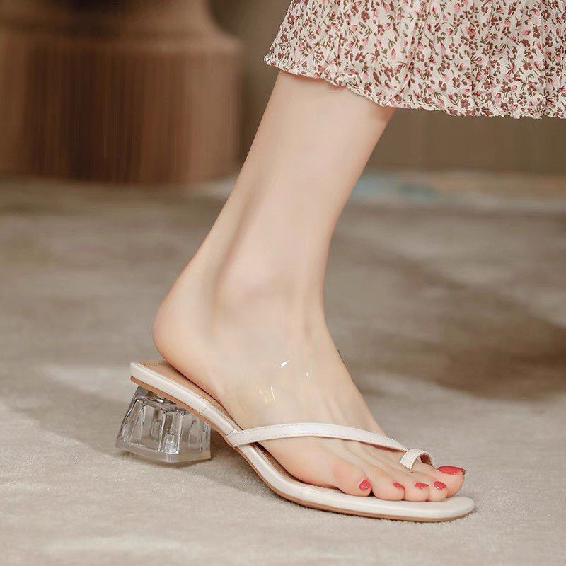 White Transparent Open Toe Mid Heels Women s Fashion Footwear
