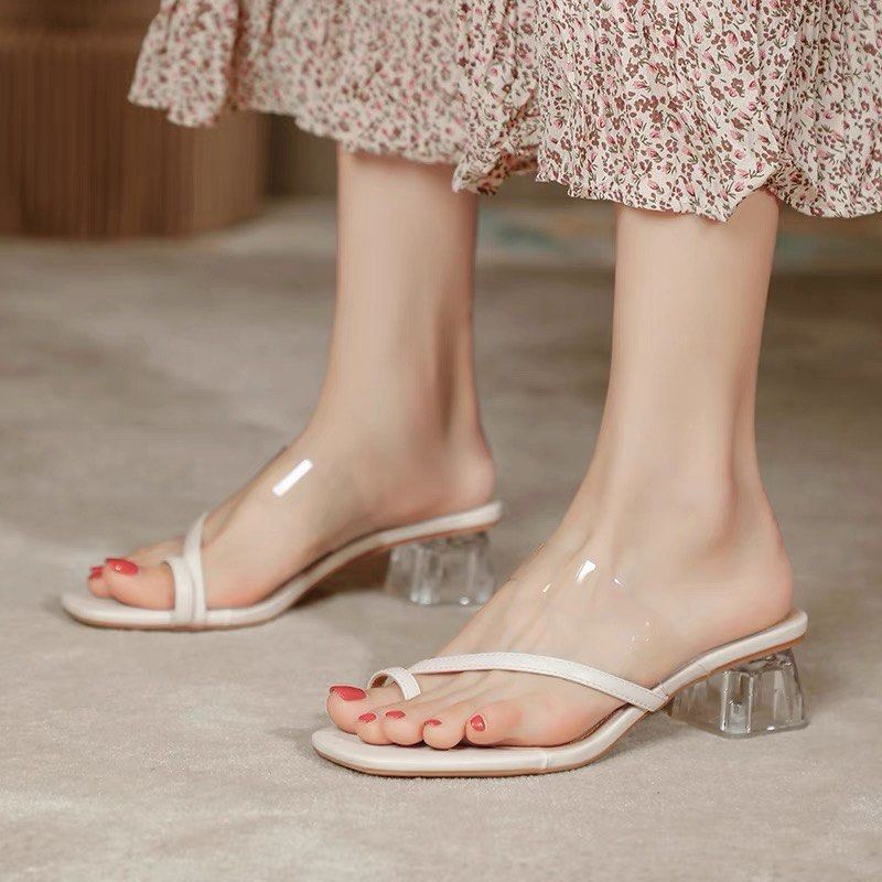 Transparent clearance mid heels