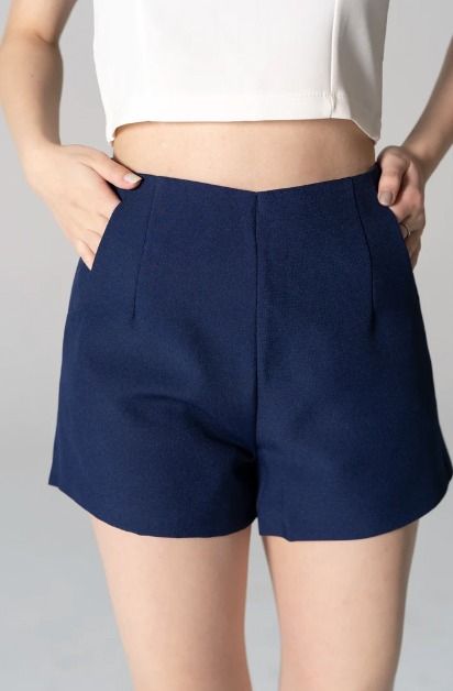 WITH POCKETS Skort Hip Stretch High waisted Hot Pants Slim fit Design Tight Waist Back Zipper Summer Hot Girl Shorts Navy Blue