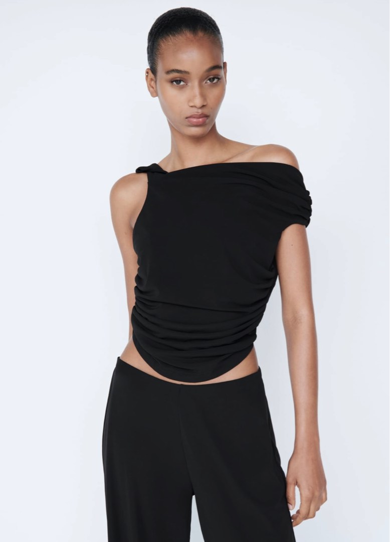 Black one shoulder top zara sales