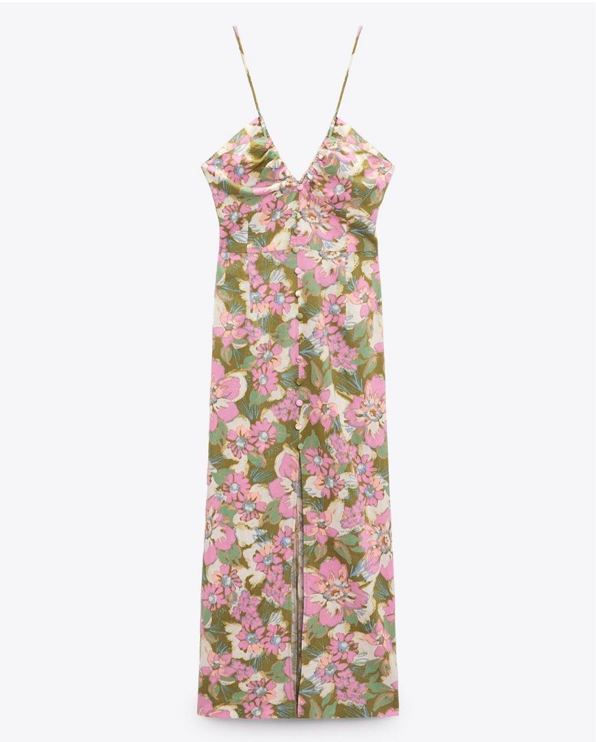 Zara Linen blend floral print dress, Women's Fashion, Dresses & Sets,  Dresses on Carousell