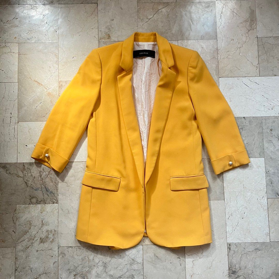 Women Mustard Front Button Blazer