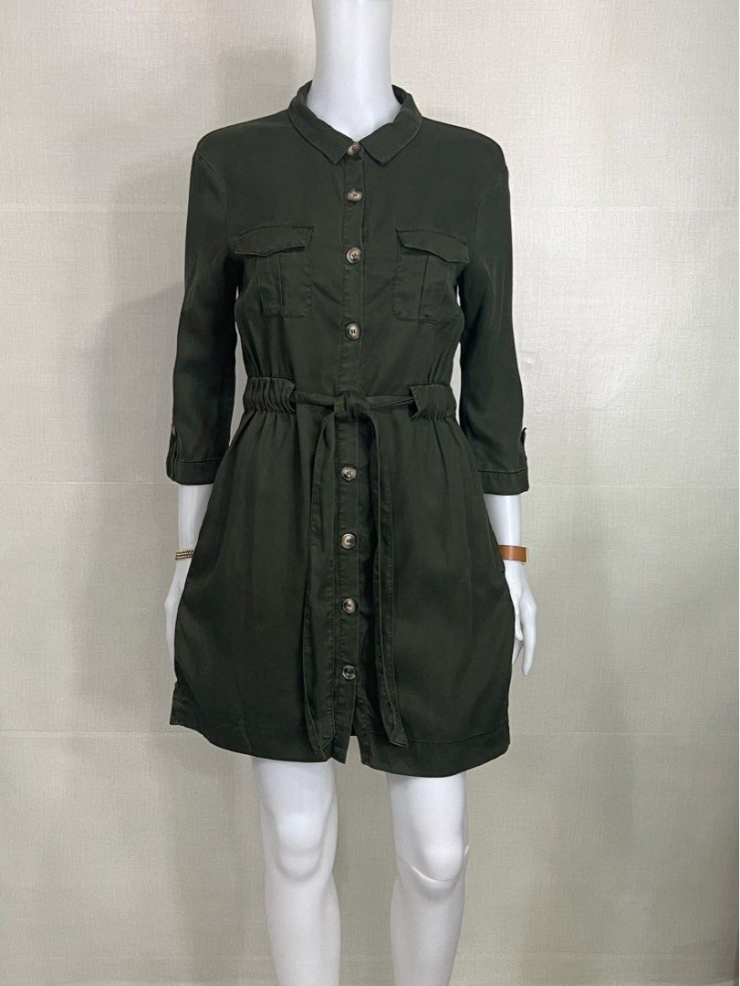 Zara TRf Army Green Color Drawstring Waist Dress, Women's Fashion, Dresses  & Sets, Dresses on Carousell