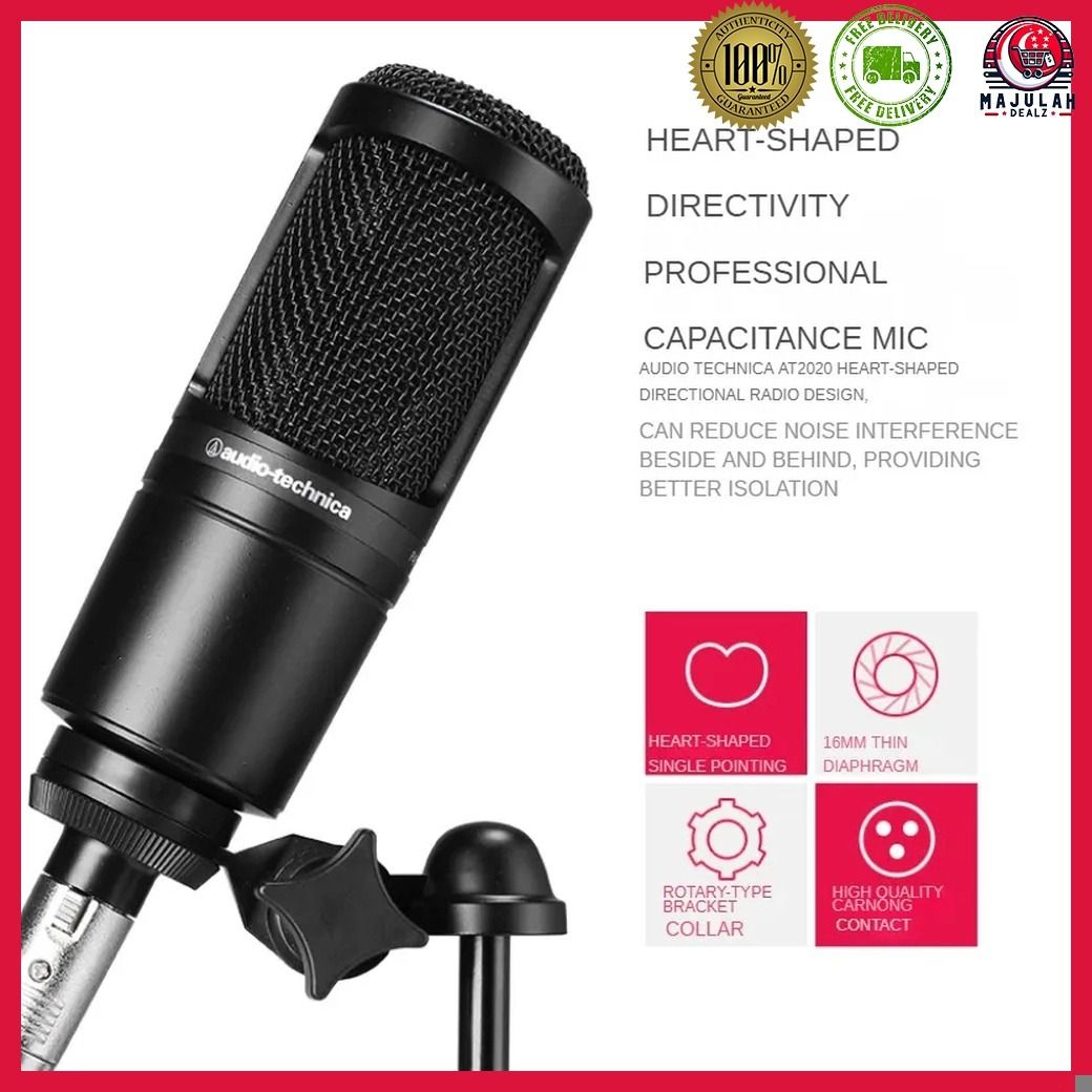 100% Original Audio Technica AT2020 Wired Cardioid Condenser Microphone  Professional Live Recording Vocal Pro Studio Karaoke Mic 🚚 FREE DELIVERY ✓  FIXED PRICE, Audio, Microphones on Carousell