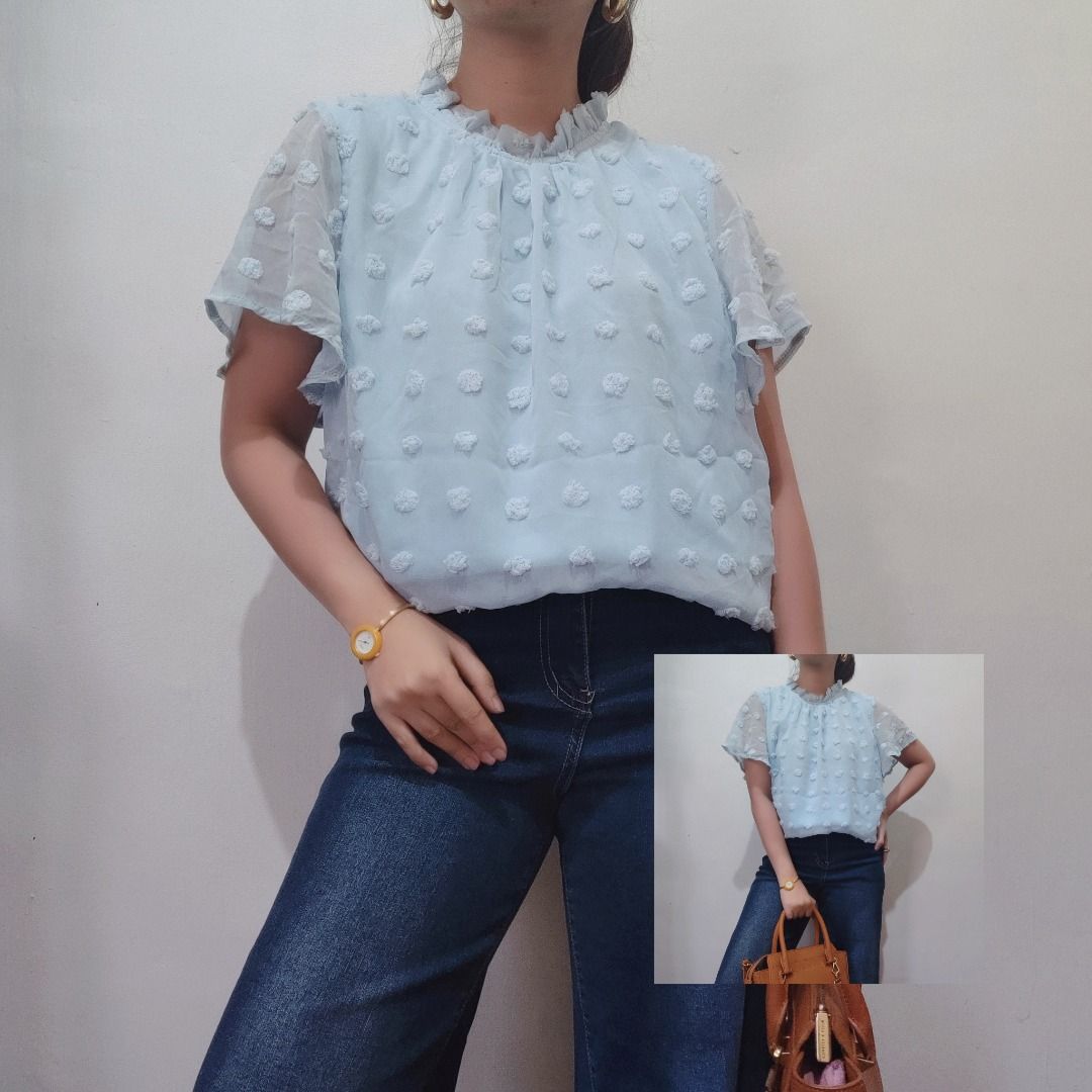 Light blue dressy tops sales
