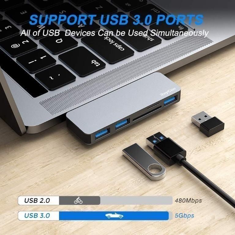6 in 1 USBC Hub Adapter for MacBook Pro/Air 2020 2019 2018 with 3 USB