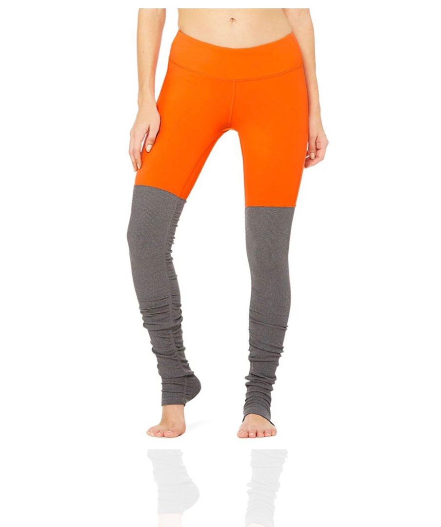 Alo Yoga Goddess Leggings Ribbed Size M Mid Rise 87370 NEON Orange