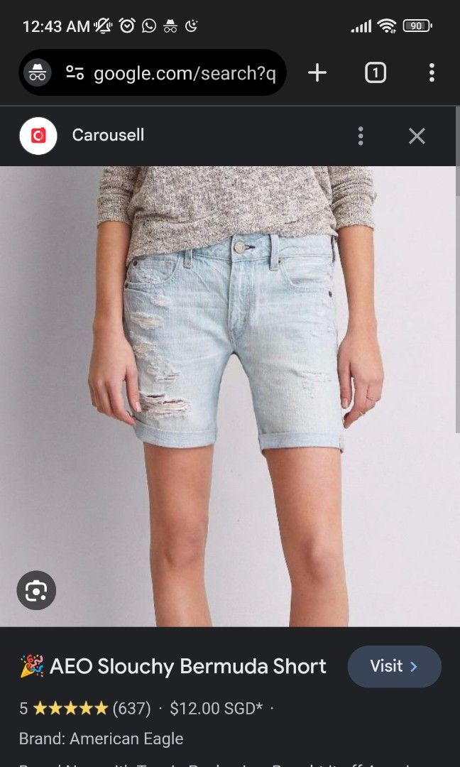 American Eagle Outfitters AEO slouchy bermuda distressed denim