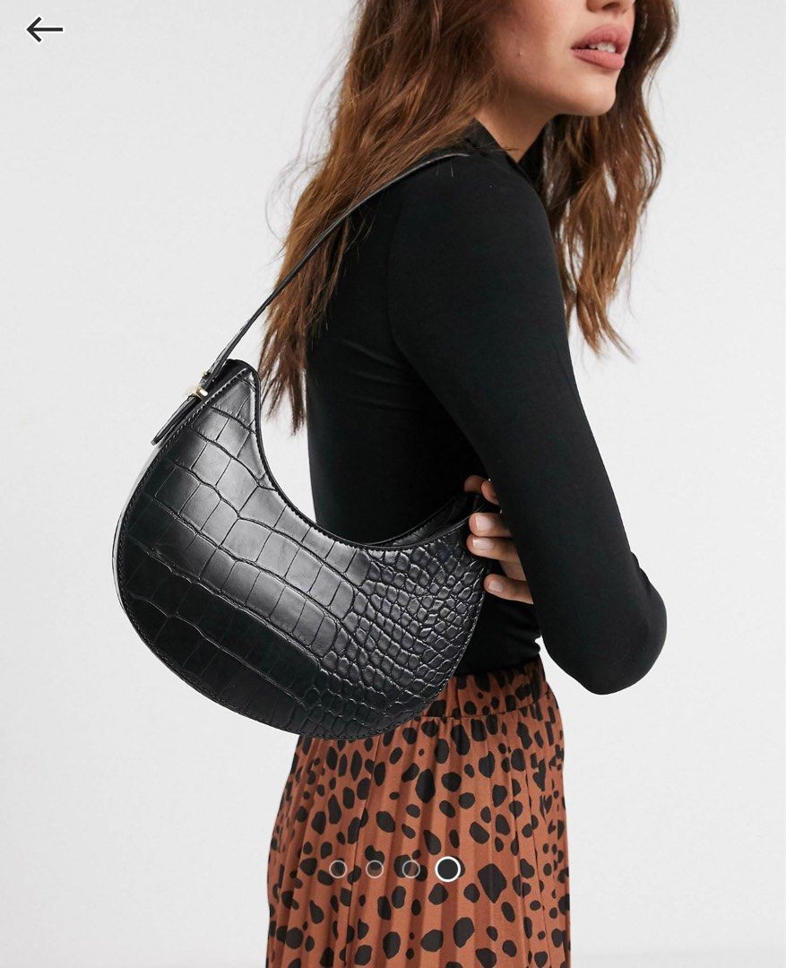 ASOS Crescent Moon Shoulder Bag in Black Croc Women s Fashion