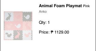 (Brand new) Anko Animal Foam Playmat - pink
