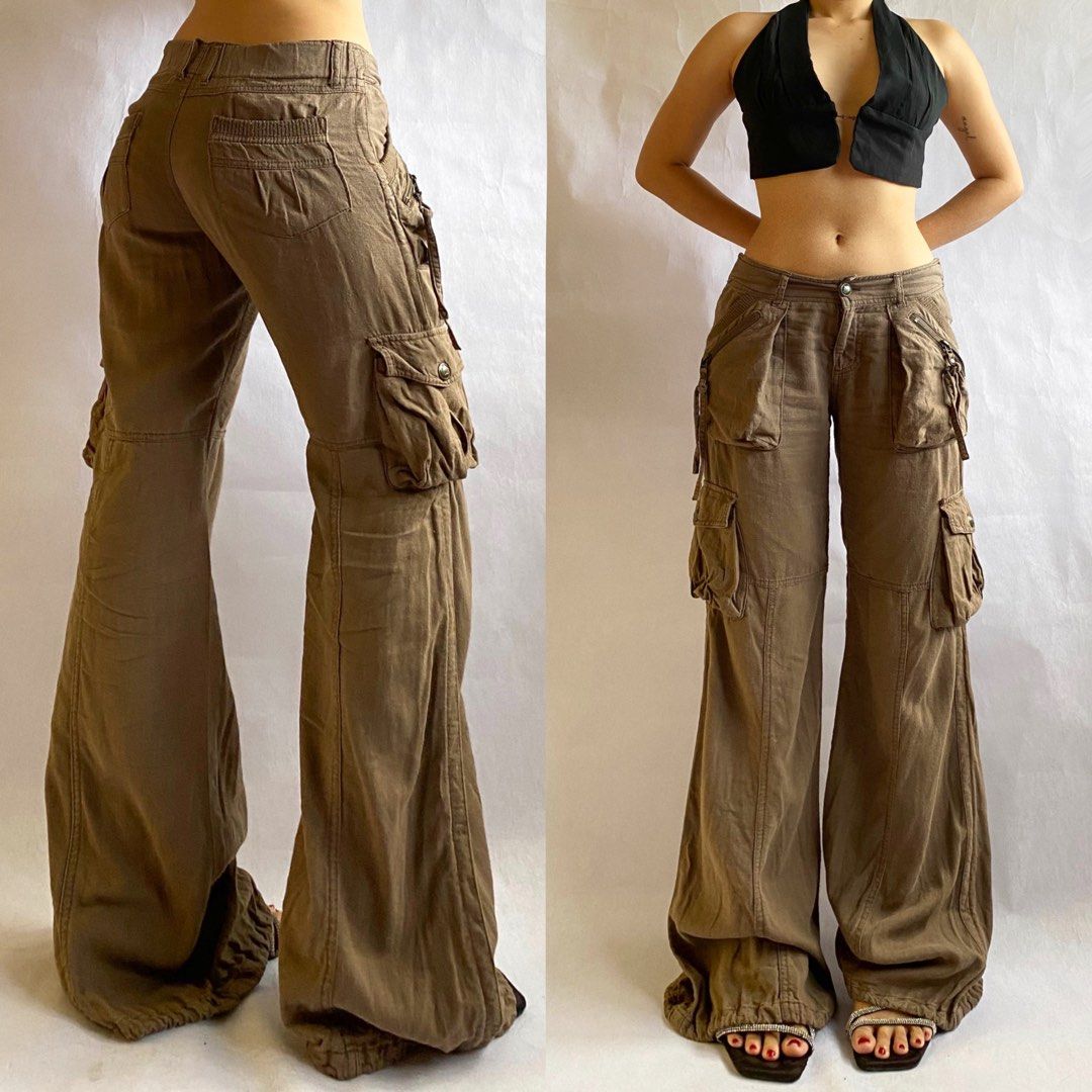Brown linen lowrise cargo pants, Women's Fashion, Bottoms, Other Bottoms on  Carousell