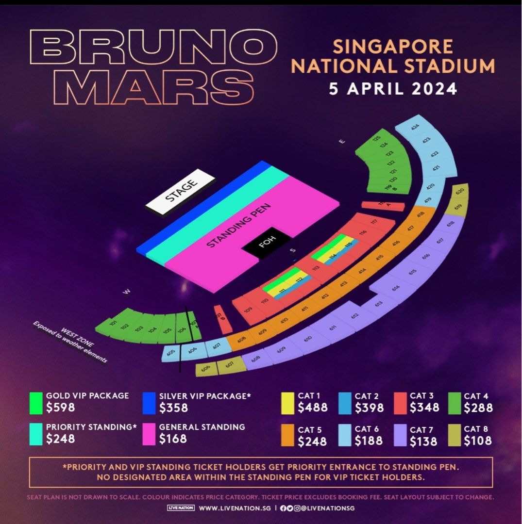 Bruno mars concert tickets cat 3, Tickets & Vouchers, Event Tickets on