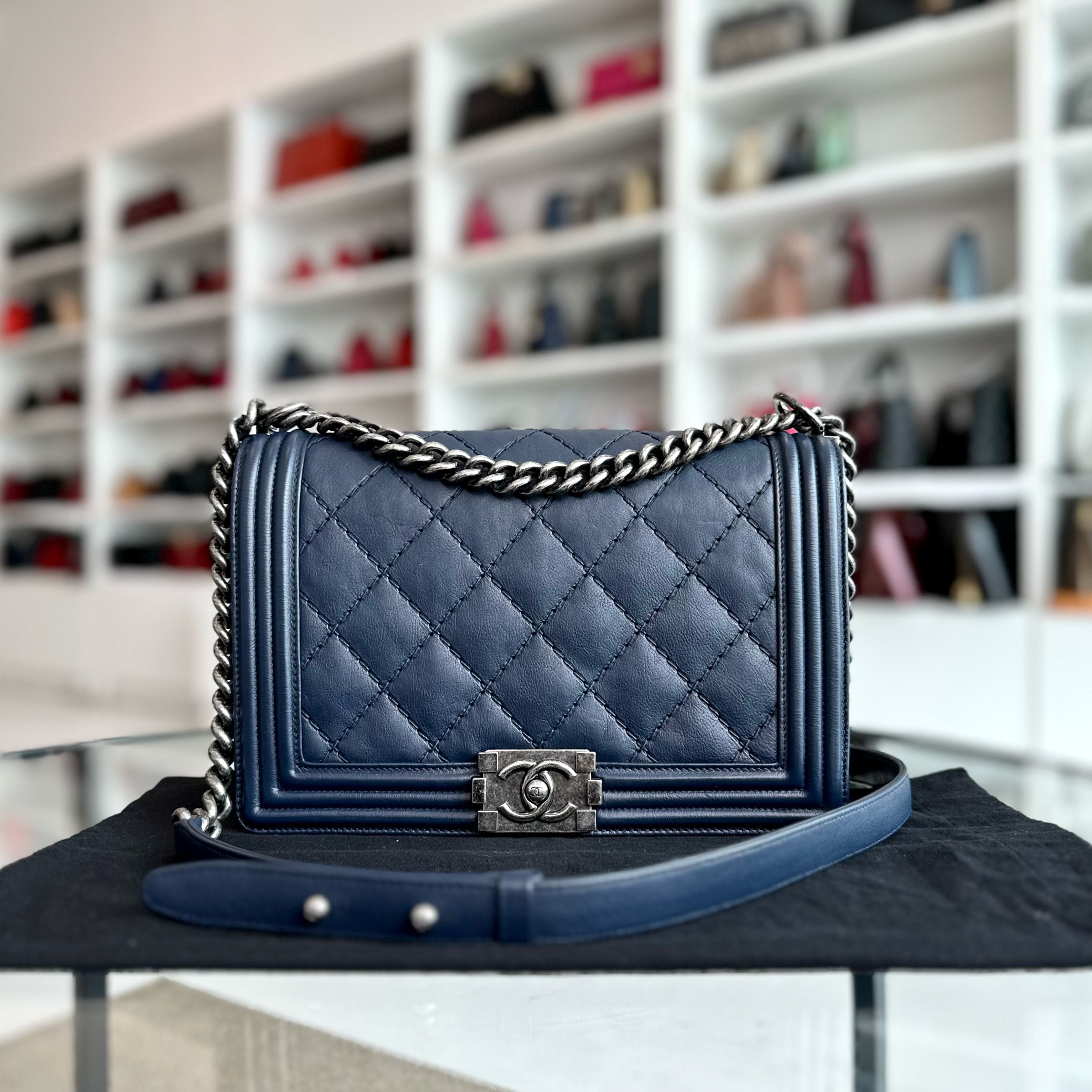 Chanel boy dark sale blue