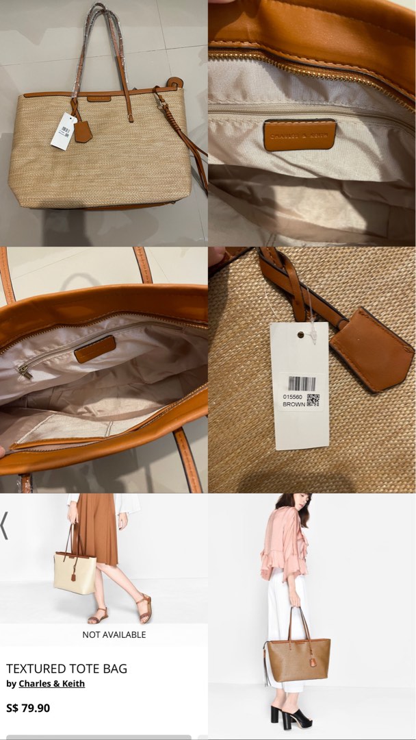 Charles Keith Textured Tote Bag Barang Mewah Tas Dompet di
