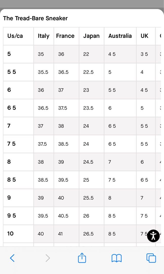 Everlane shoe size chart outlet