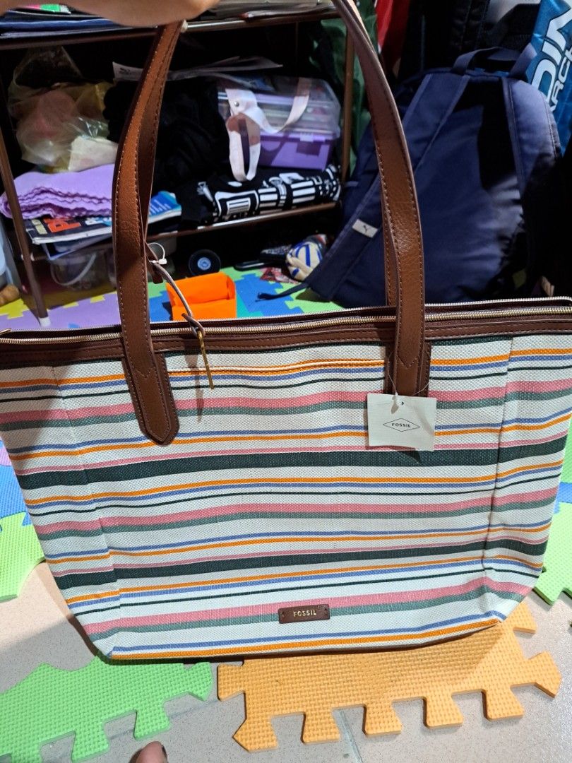 Fossil striped tote sales