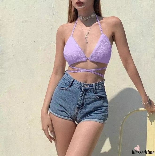 Furry bralette purple bralet fuzzy bandeau tank top