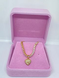 gold heart pendant tennis bracelet with box