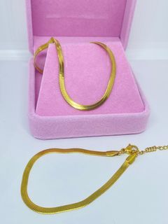 Gold snake chain bracelet and necklace set with box