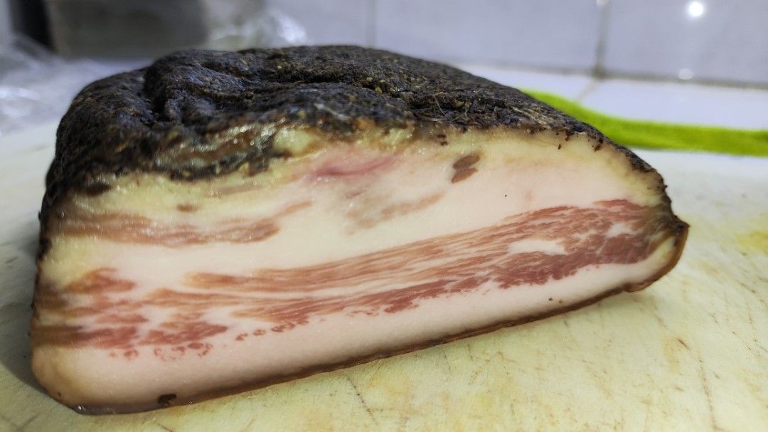 Guanciale (italian pork cheek bacon) (Category: Chilled & Frozen Food) located in Manila. Submitted by olxph_613991101 (Listing ID 1280962123, Image 1). Description: Guanciale home made by professional Chef (Naked Chef) With herbs and spices Good for authentic carbonara,amatriciana and others dishes. This pork jowl is cured 8 to 10 weeks. Guanciale is known as italian bacon. Guanciale is salty with deep pork flavor. 650php 250grams, 1kg up i give