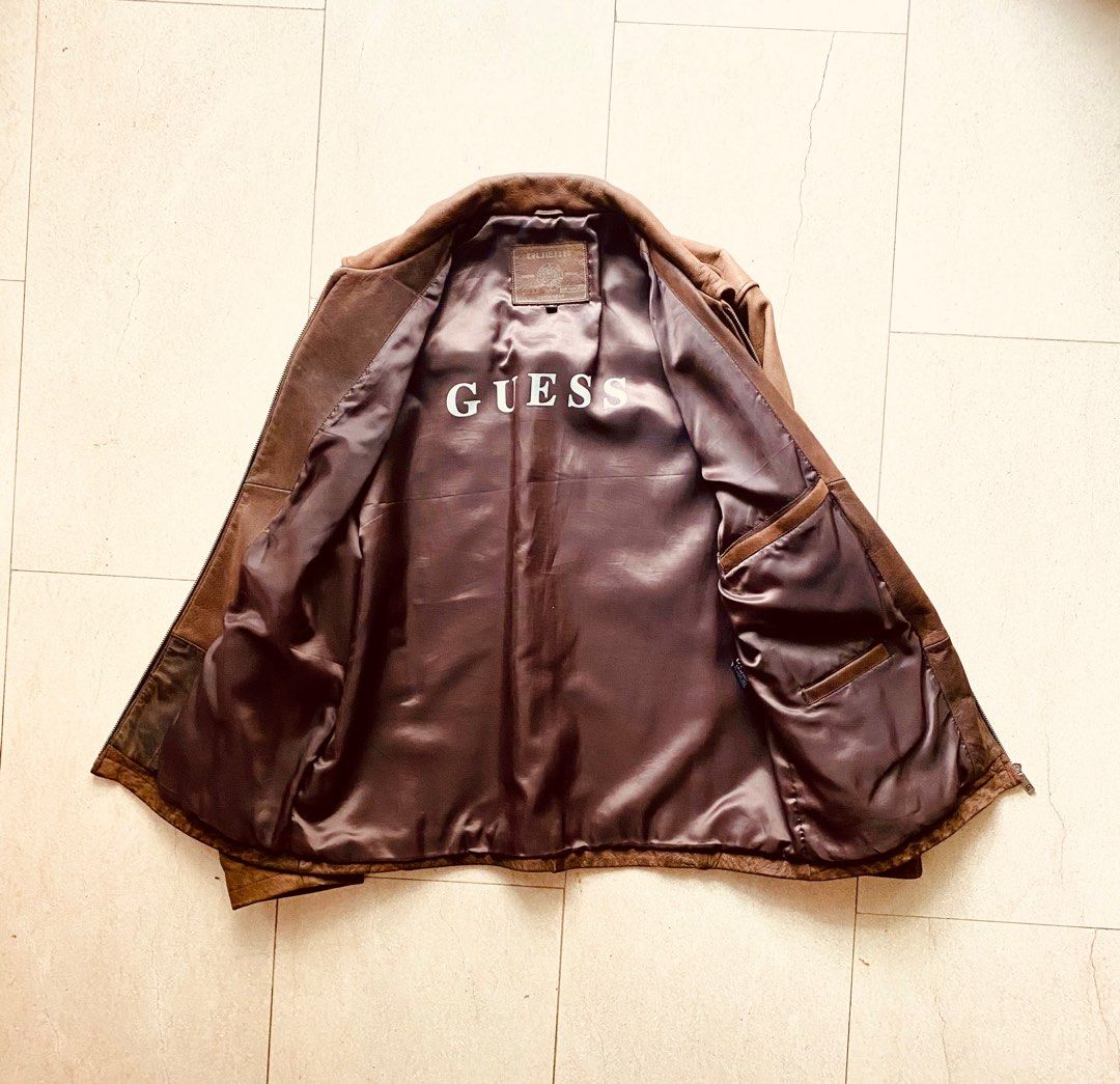 GUESS Genuine Leather Jacket Rugged Distress Leather M size