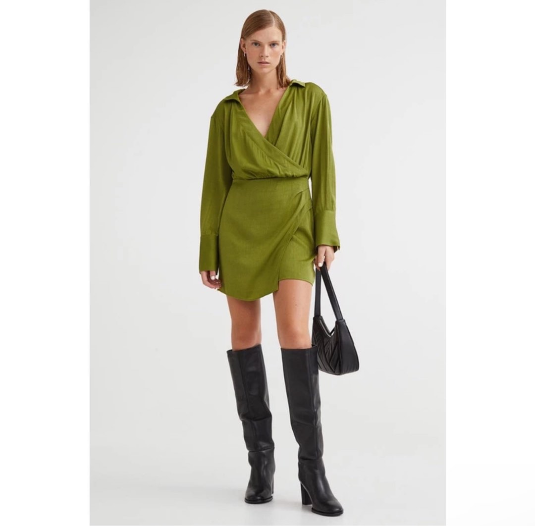 h&m green wrap dress Buy H&M Women Green Solid Satin Wrap Dress - Dresses for Women 11060702