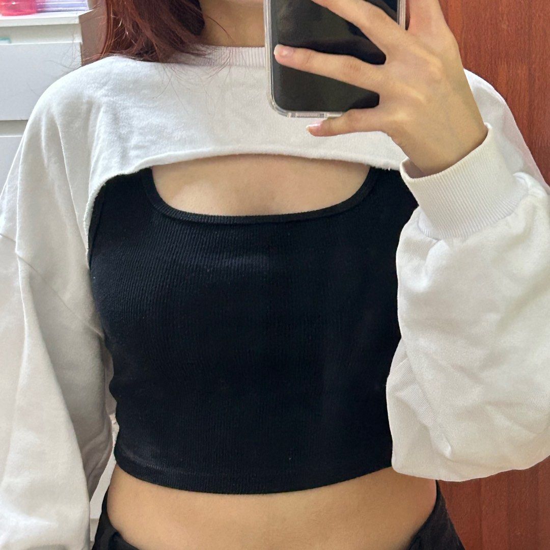 Solid drop clearance shoulder crop top