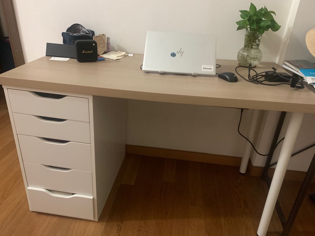 LAGKAPTEN / ALEX desk, white stained oak effect/white, 140x60 cm - IKEA