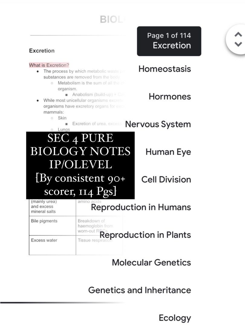 [IP / O LEVEL] Secondary 4 PURE BIO Notes, Everything Else on Carousell