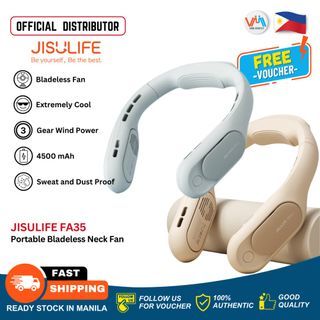 JISULFE FA35  Portable Neck Fan Patented Tech, Personal Fan for Neck Longer Air Duct, Handsfree ( Available in Brown, Green & Grey ) - VMI Direct