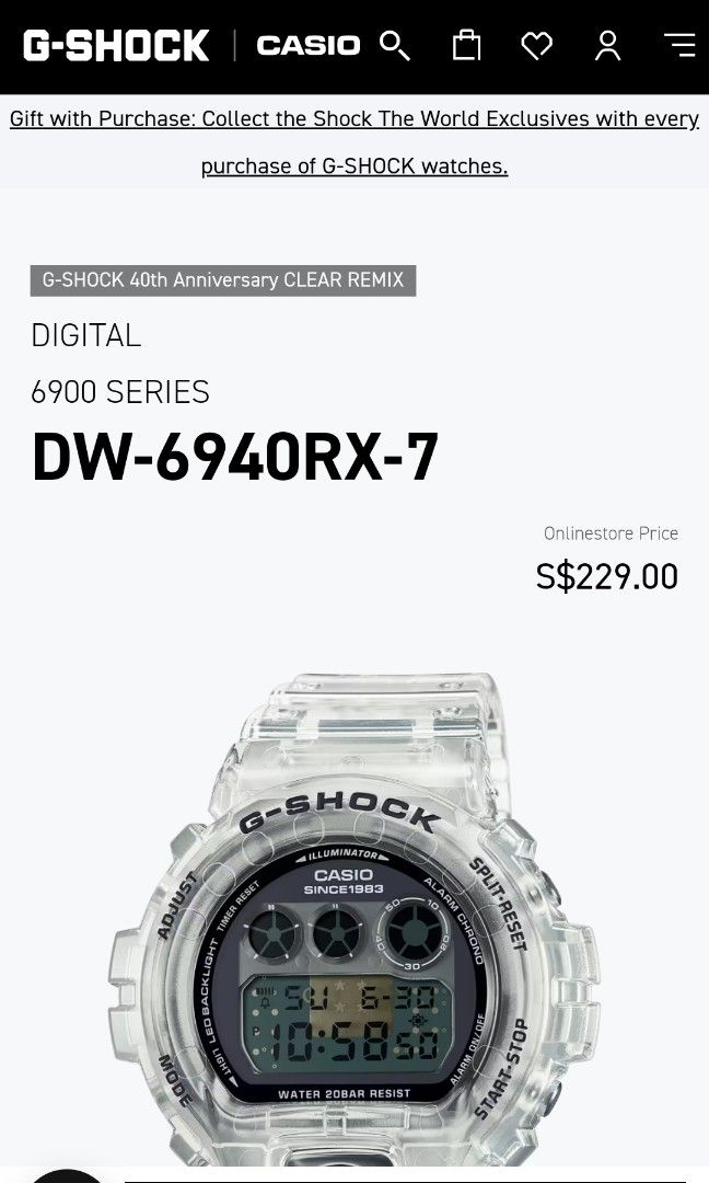 Limited edition G Shock watch DW 6940RX 7DR 40th anniversary
