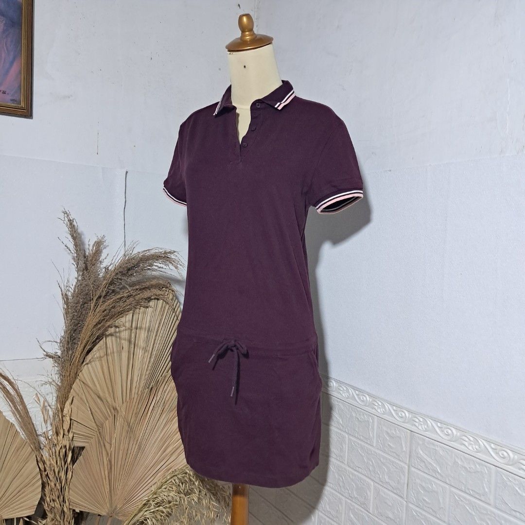 Mididress polo dress Polham burgundy, Fesyen Wanita, Pakaian