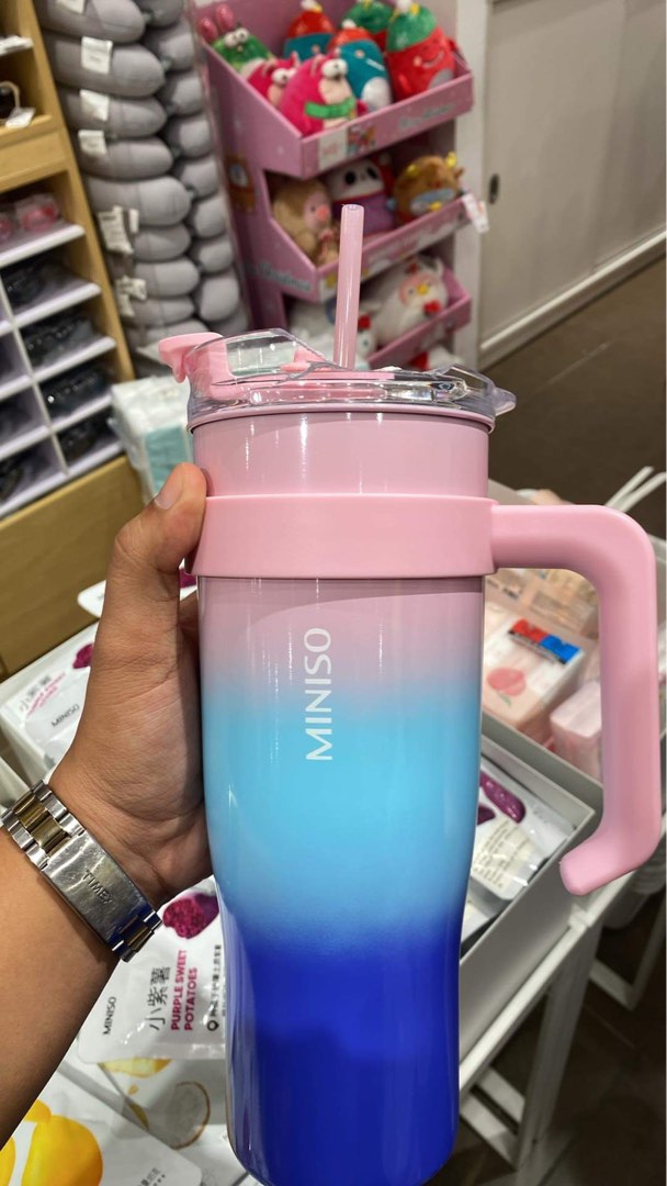 Miniso Gradient Steel Tumbler with Straw 1600mL, Furniture & Home